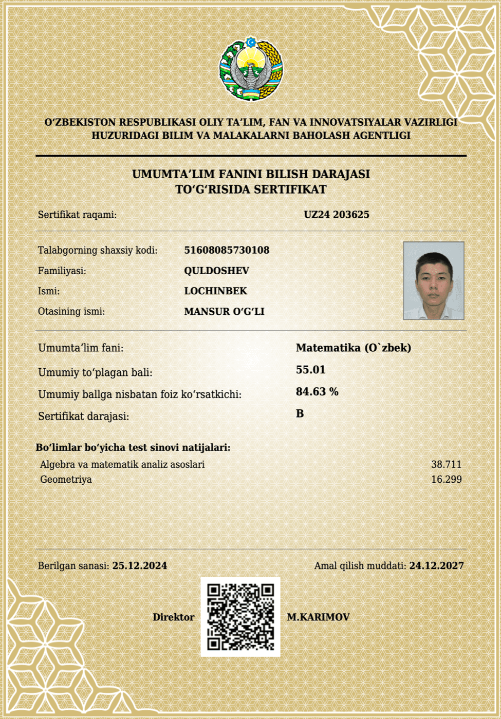 Matematika bo‘yicha sertifikat 10
